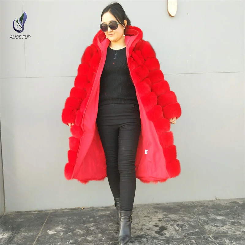 Alicefur Long Style Dyed Real Fox Fur Coat With Hood For Women - Buy ...