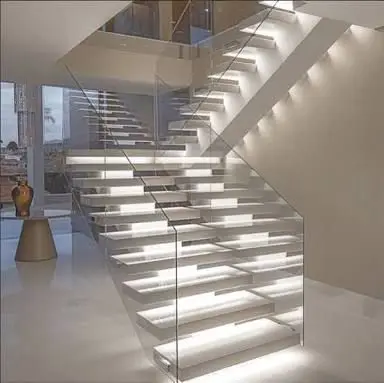 Open Wood Curved Staircase Design Glass Handrail Stainless Steel Railing Metal Contemporary Indoor Stairs factory