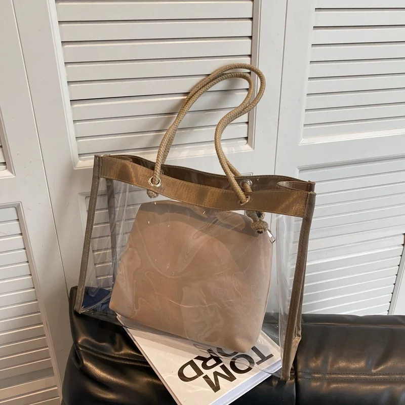 New Textured Mother-and-Child Tote Bag Stylish Fashion Design PVC Transparent Medium Women’s Trendy Shoulder Large Capacity