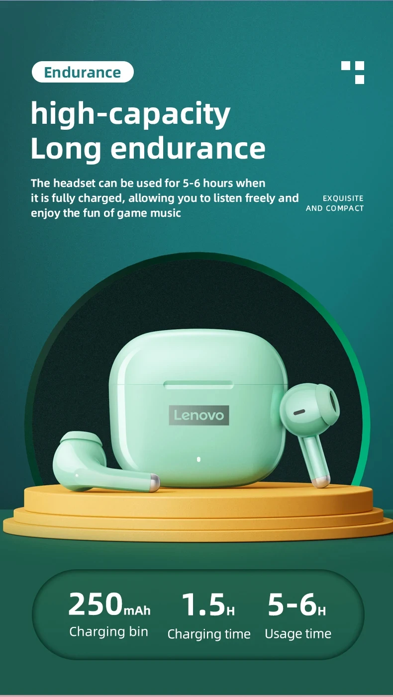 Lenovo LP40 Pro TWS BT Earphones BT 5.1Touch Control Music Sport Headset Noise Reduction Gaming Headphones 250mAh