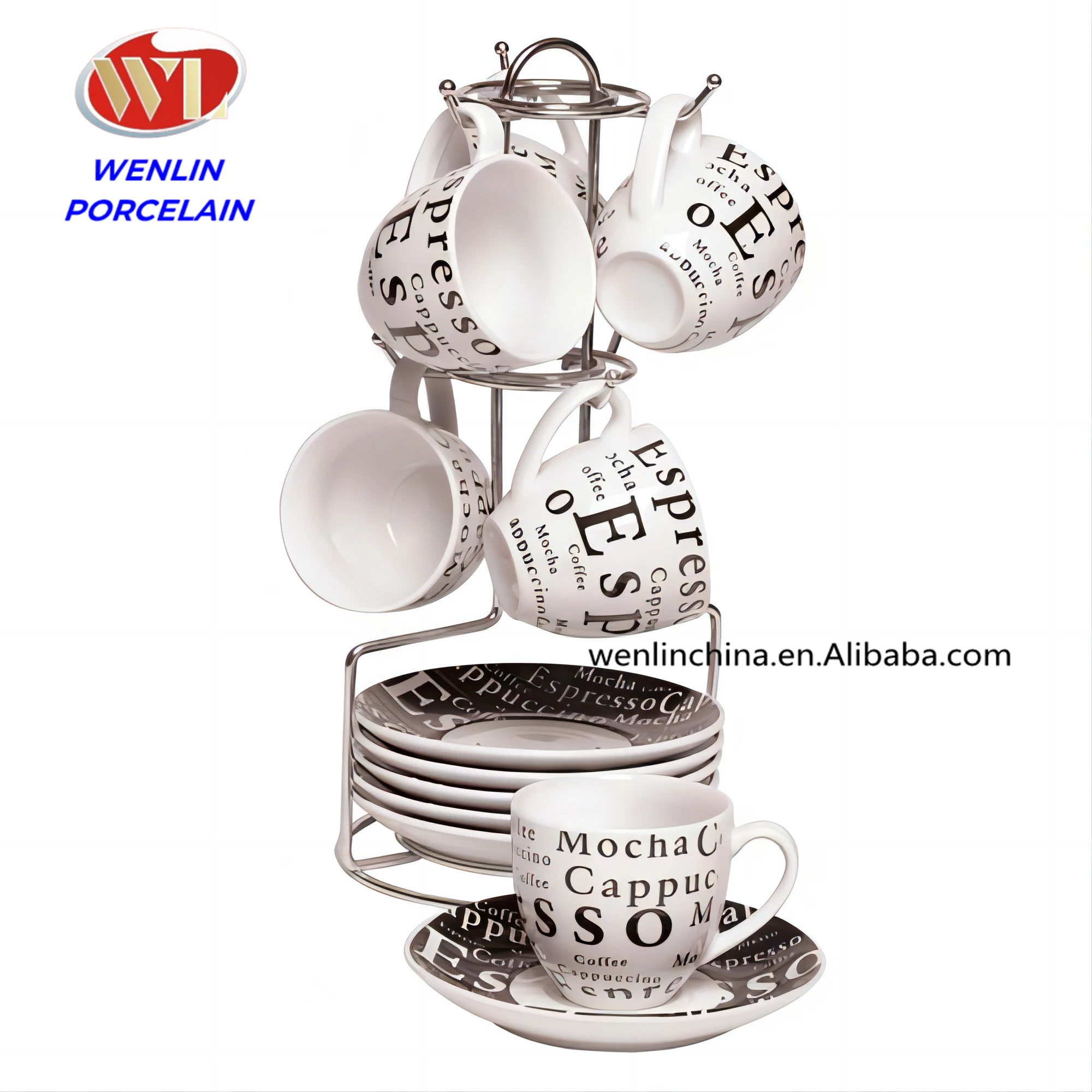 13pcs Coffee  and Tea Set with Mental Stand Wholesale High Quality Arabia Golden Cup and Saucer Turkish Ethiopian Tea Set Mug