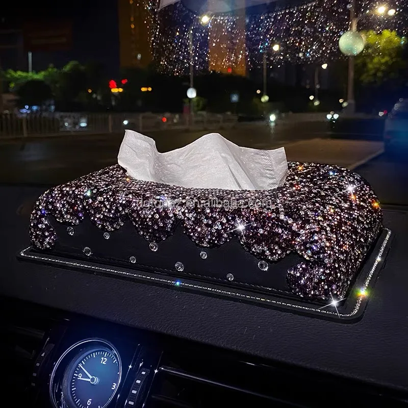 High quality paper napkin holder car interior diamond tissue box customized rhinestone boxes