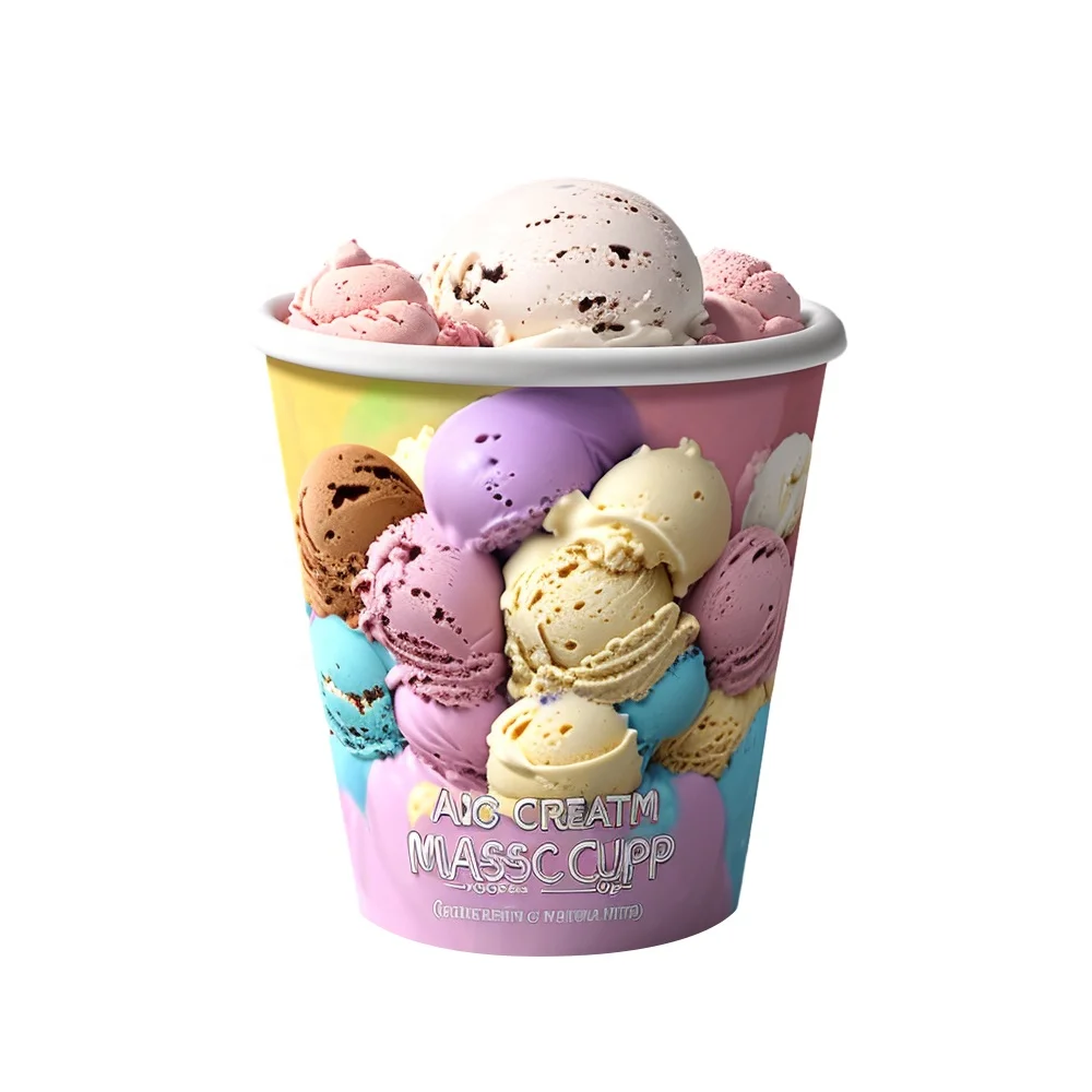 Reusable Custom best quality Ice Cream Cups PE Coated Customized Wall Logo colorful ice cream paper cup