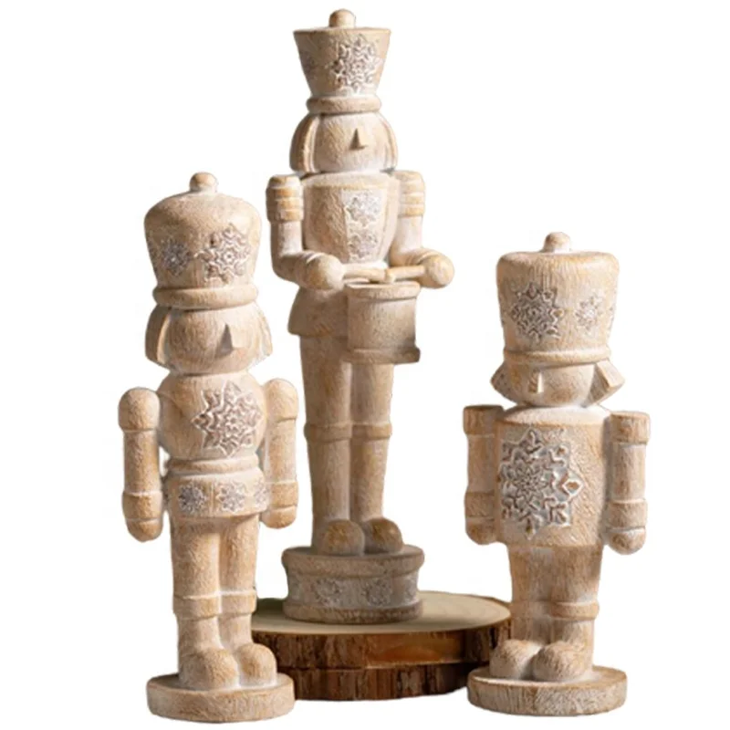 Custom White Washed Nutcracker Figurine Resin Christmas Home Ornament Statue Decoration Polyresin Sculpted Wood Holiday