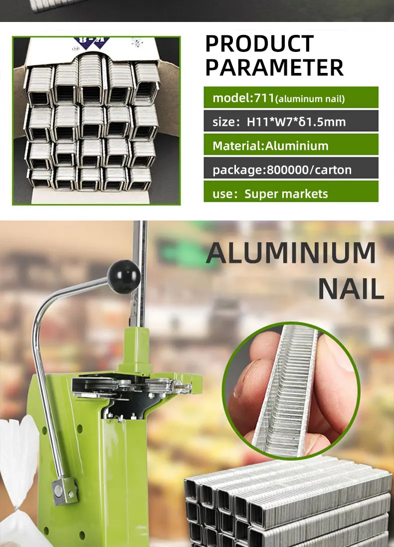 Supermarket Special 711 U Shape Mini Tying Tool Plastic Bag Seal Machine Packing Fruit Vegetable Manual Aluminum Nail Machine