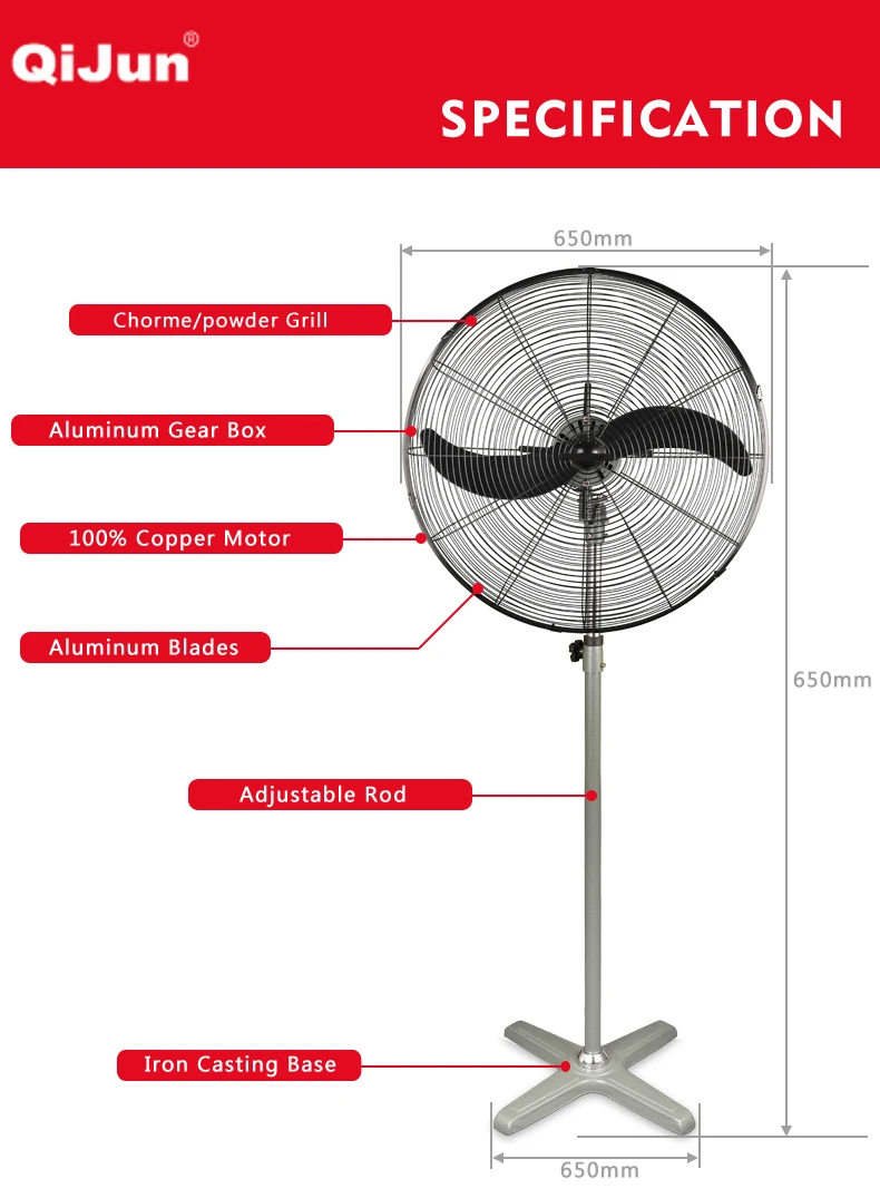 Industrial Stand Fan With 2 Aluminum Blade And Copper Motor Cb