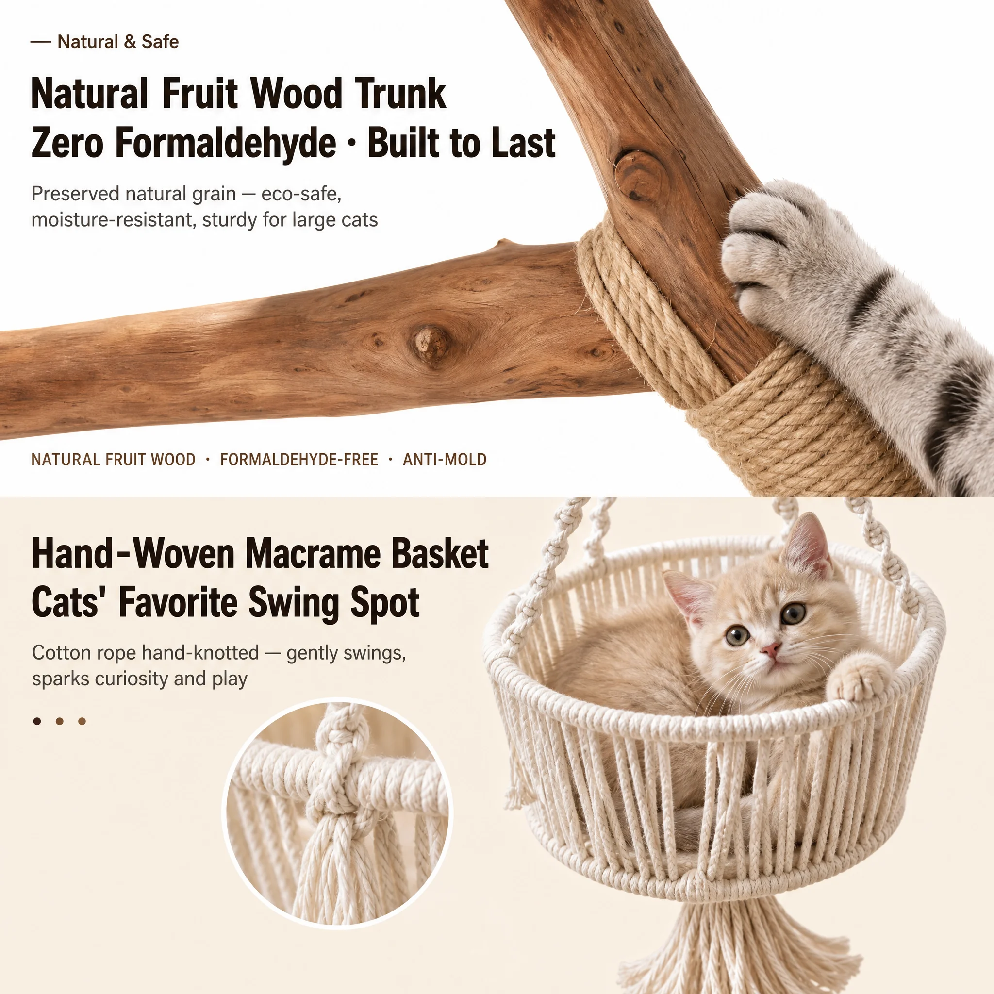 Natural Solid Wood Fruitwood Cat Climbing — Product details 7