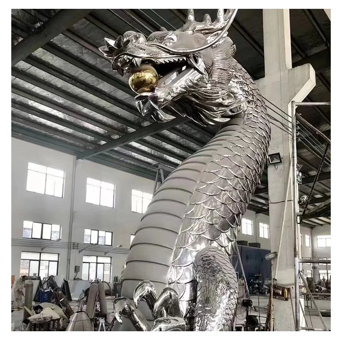 Large Stainless Steel Dragon Sculptures With Mirror Polish For Sale