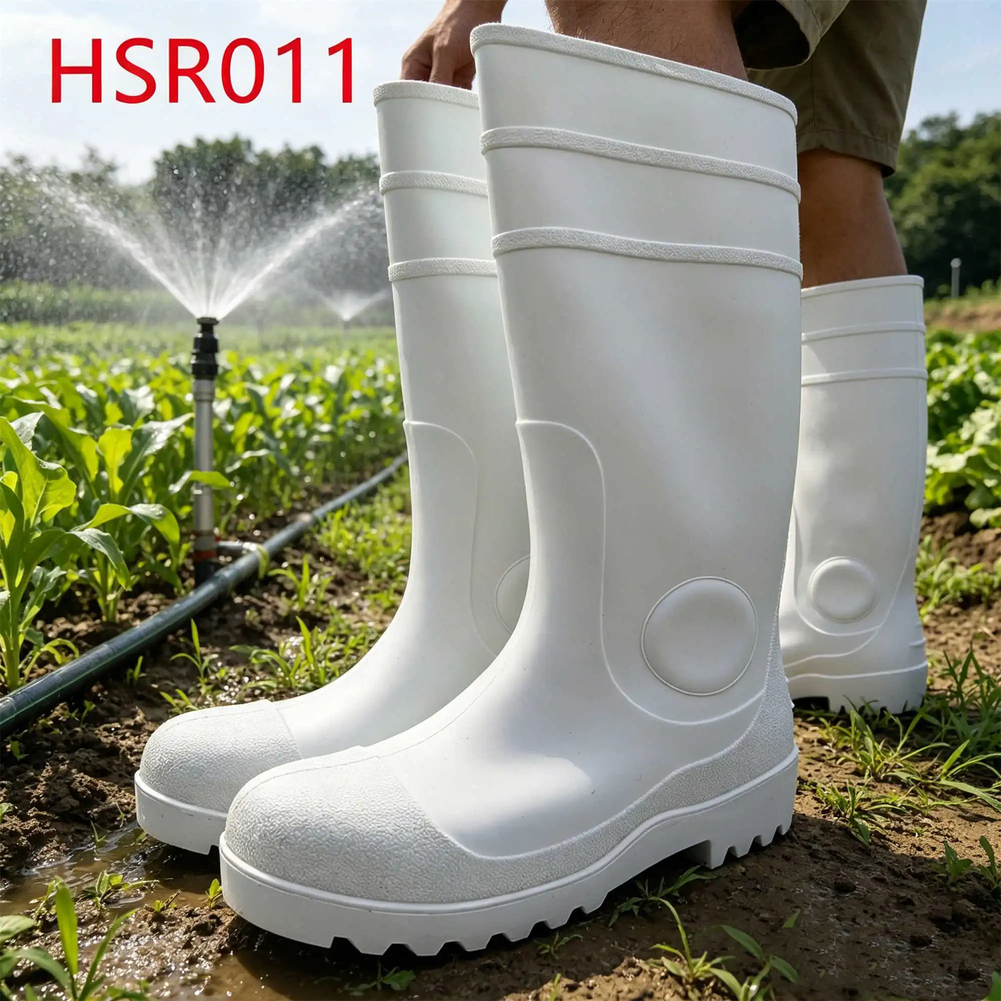 ZYF,seamless Construction Tech High Craft White Safety Gumboots Aquaculture Work PVC Work Rubber Boots with Steel Toe HSR011