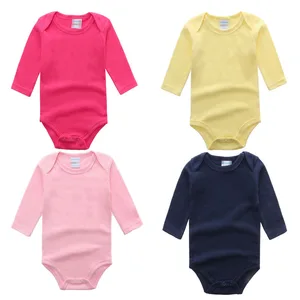 Hot Sale Long Sleeve Newborn Infant Toddler Solid Baby Girl Boy Onesie Bodysuit Lapped Shoulder
