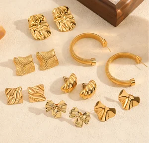 New 2026 18K Gold Plated Stainless Steel Stud Earrings Trendy Unisex Diverse Designs Wholesale