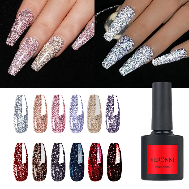 veronni 10ml reflective glitter gel nail