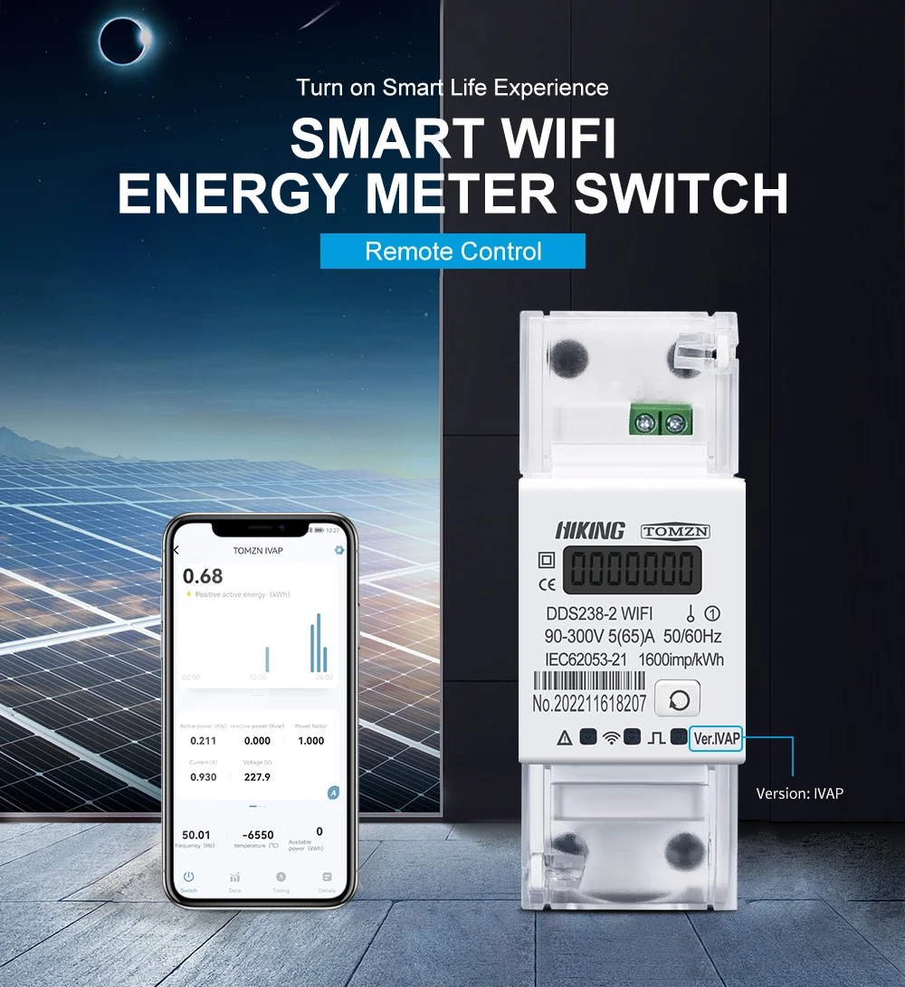 TOMZN 65A 1P+N Tuya WIFI Two-Way Smart Energy Meter Power Consumption Monitor kWh SMARTLIFE