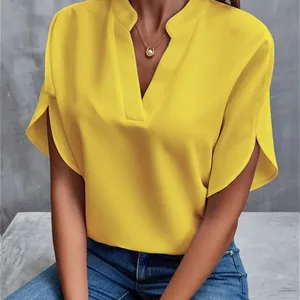 2026 Summer Women's Casual Solid Color V-neck Loose Fashion T-shirt