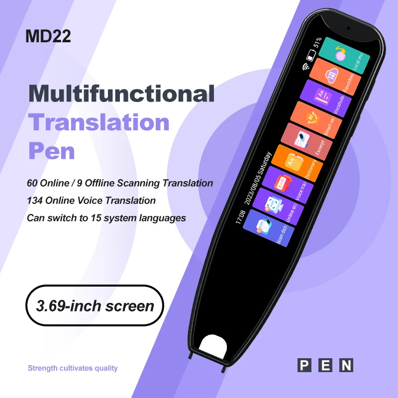 Smart Mini Translator Pen IPS Display Wi-Fi Enabled 134-Language Support Electronic Dictionary Recording Function White+Black