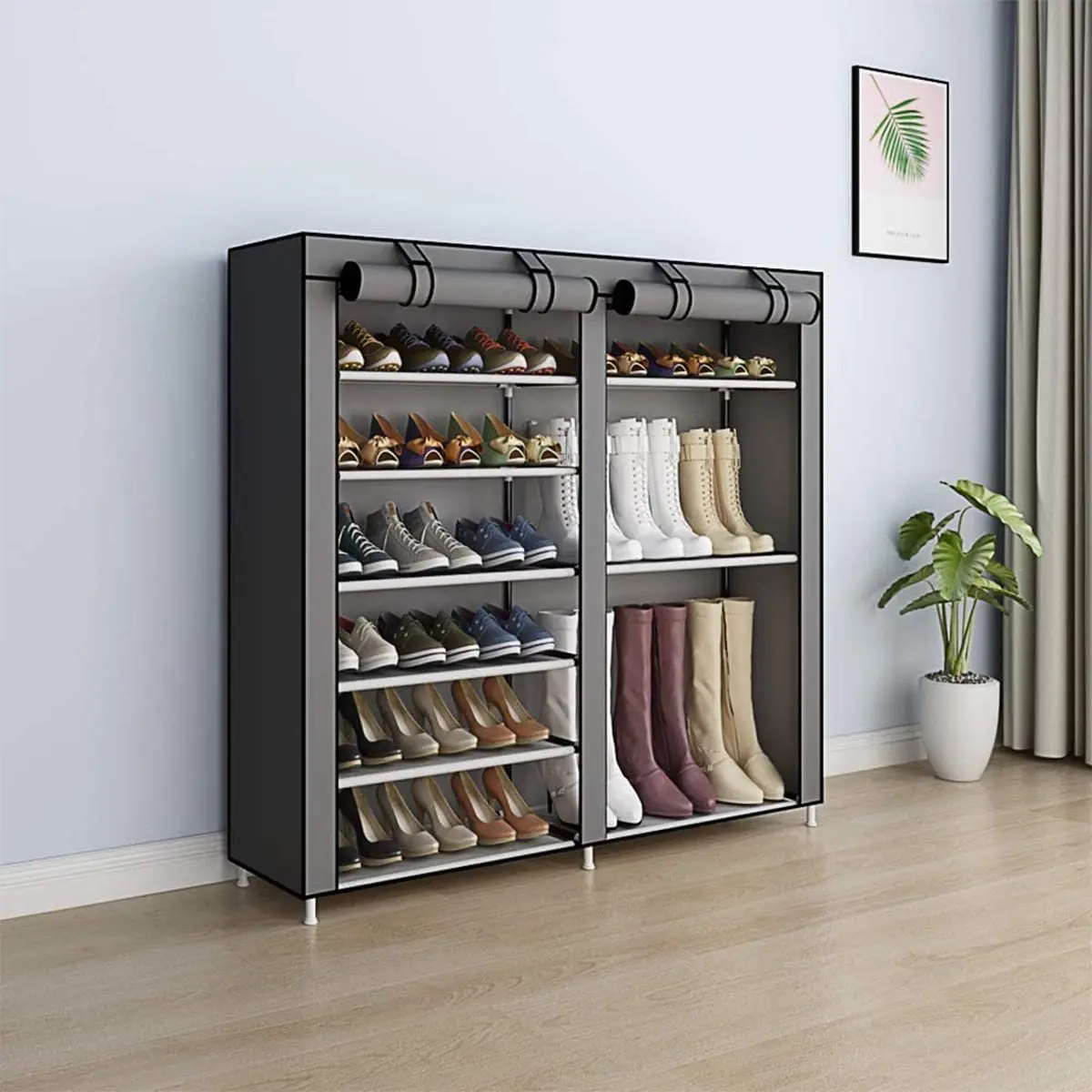 Home Tiered Shoe Rack With Dust Free Standing Vertical Footwear Organizer  Shoe Cabinet With Non-woven Fabric Hold Shoes Metal