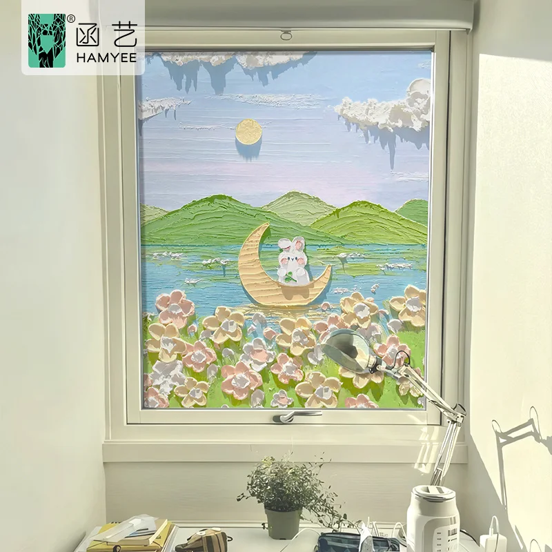 No glue static print window glass 3d flower glass window film