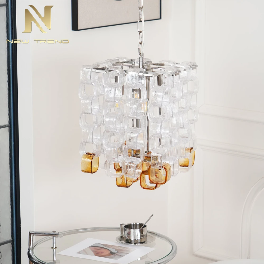 CPL-454 Large Post-Modern Murano Glass Lantern Chandelier – High Ceiling Oval Pendant for Hotel Lobby