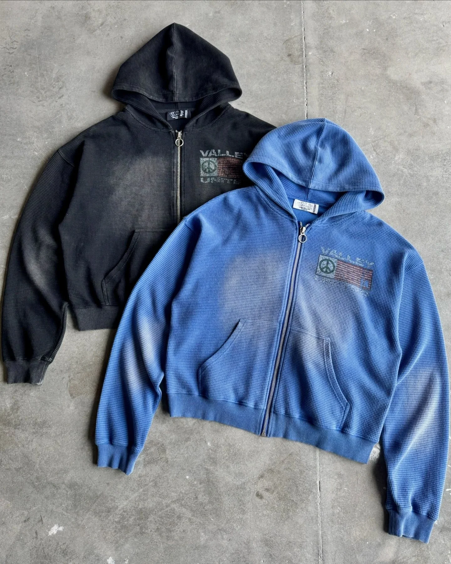 Salati Custom Man High Quality Hoddies Baggy Waffle Knitted Cotton Zipper Sun Faded Distressed Acid Wash Sweatshirt Men's Hoodie