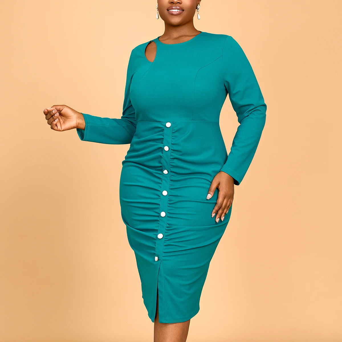 Long Sleeve Knee Length Green Elastic Summer Lady Casual Pencil Dress  Custom| Alibaba.com