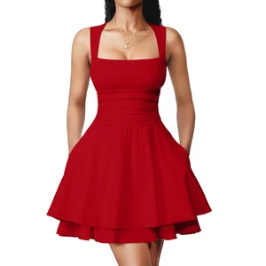 New Arrival square Collar Sleeveless Night Club Dress for Ladies Bodycon Ruched Dress