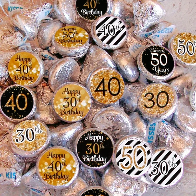 40. Geburtstag Aufkleber – 50 Stück, Schwarz & Gold, Rund (4,4 Cm), „Thank You For Celebrating 40 Years“