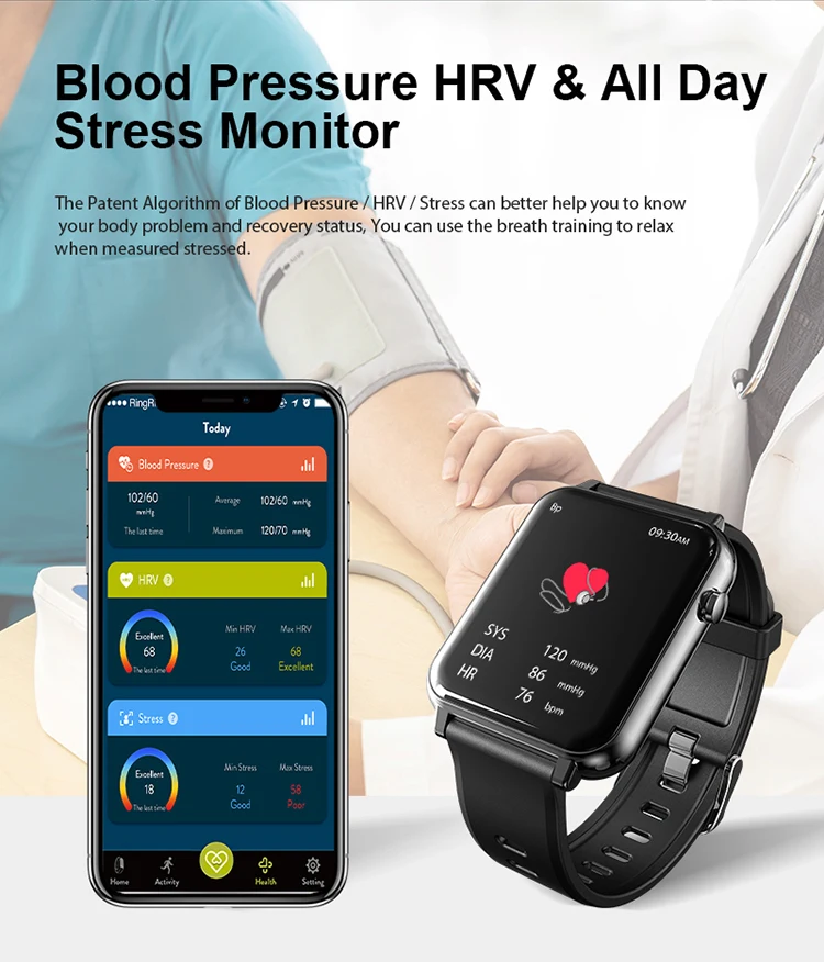 Waterproof Heart Rate Monitoring Amoled Display Wristwatch With Ecg