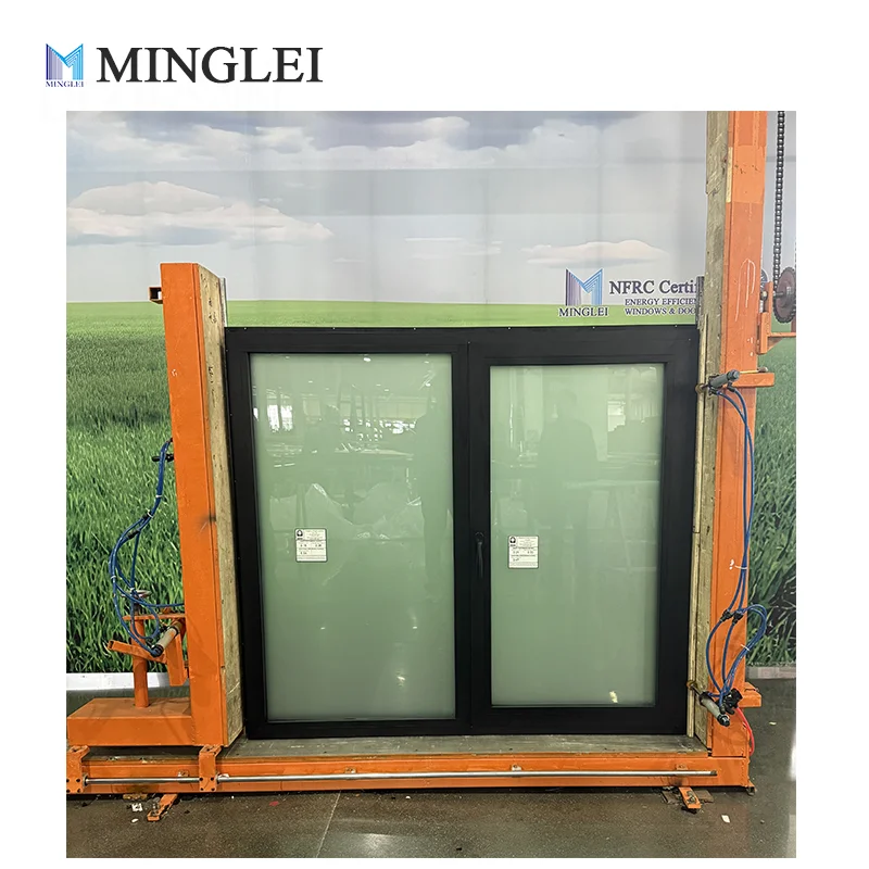 نوافذ ألمنيوم حديثة ثابتة مائلة قابلة للدوران ومزودة بزجاج ثلاثي مطفي وعازل حراري، معتمدة من NFRC، مناسبة للقصور