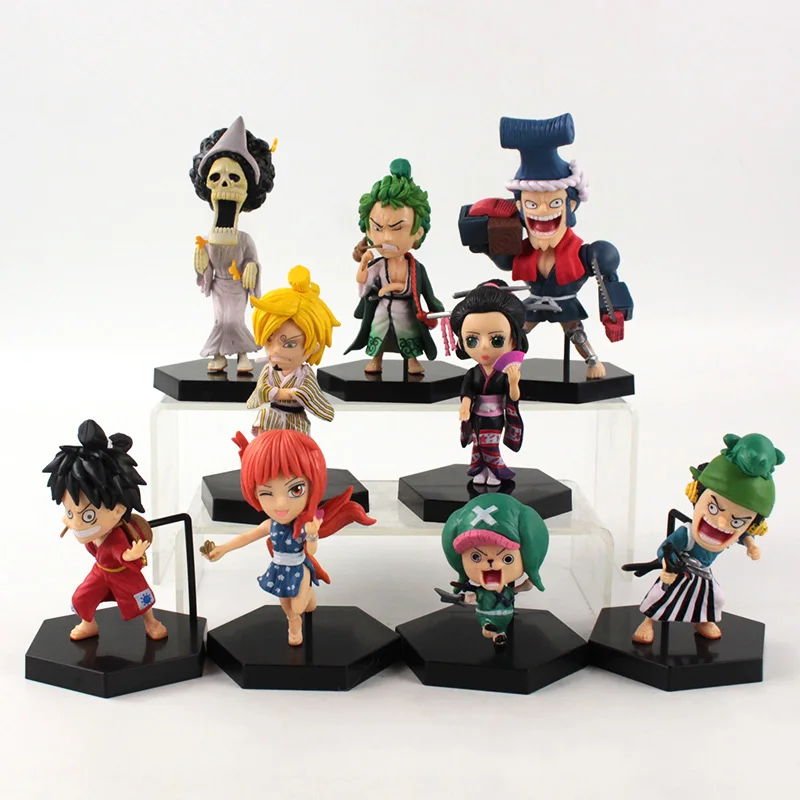 9Pcs/Set One Piece Luffy Zoro Sanji Nami Brook Japanese Anime Figures Gift TOY 