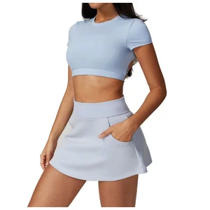 Seamless Yoga Set With Short Sleeve Crop Top and Matching Shorts for Gym Pilates and Lounge