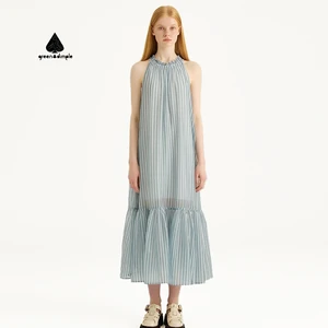 Customize Women Dress Factory Breathable White Blue Stripe Summer Dress Ladies Quality Sleeveless Casual Sling Loose Dresses