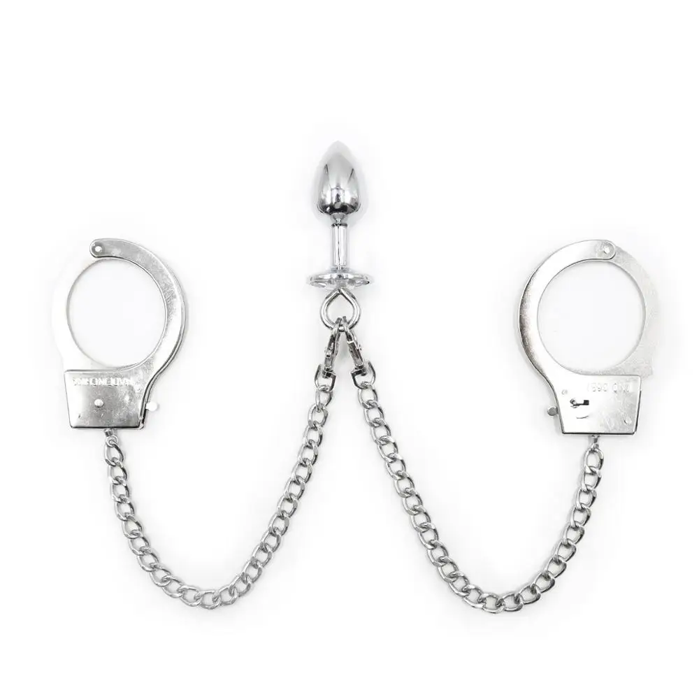 ninghao high quality carbon steel metal handcuff with anal plug