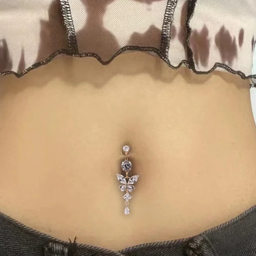 Piercing Nombril 14G En Acier Chirurgical – Lot De 2 Bijoux Avec Strass Papillon, Pour Femme, Hypoallergénique