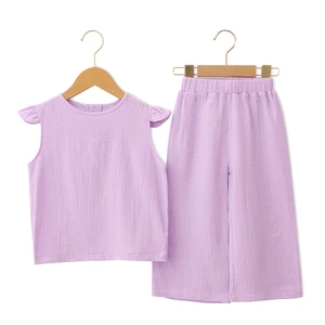 Simple Design Wholesale Cool Summer Sleeveless Top and Pants Breathable and Cute Child Two-Piece Sets