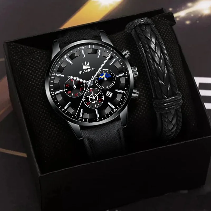 Black Watch for Men, Mens Watch, Mens Leather Watch, 42mm Stainless Steel Case, Watches for Men, Wrist Watch, Gift for Him, Christmas orders Gift