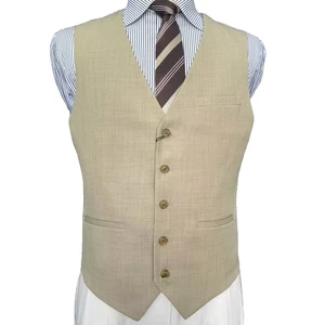 MTM OEM Elegant Classic Woolen Beige Fabric V-Neck Waistcoat Breathable Formal Short Suit for Wedding Parties Man's Vest