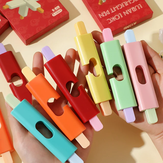 GF Creative Cute Puzzle Peg Highlighter Pens Macaron Colors Marker Pens Double-Ended Highlighters for Writing Drawing Supplies