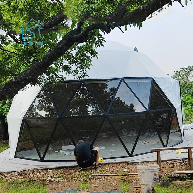 Aluminum Frame Tempered Glass Dome Tent Luxury PVC Glamping Dome Shaped Tent with Big Glass Window