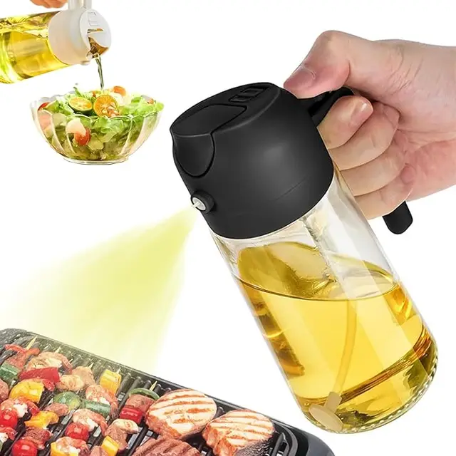 Best Seller 2-in-1 470ml Glass Oil Dispenser and Sprayer for Kitchen Use Cooking Oil for Salad Frying BBQ