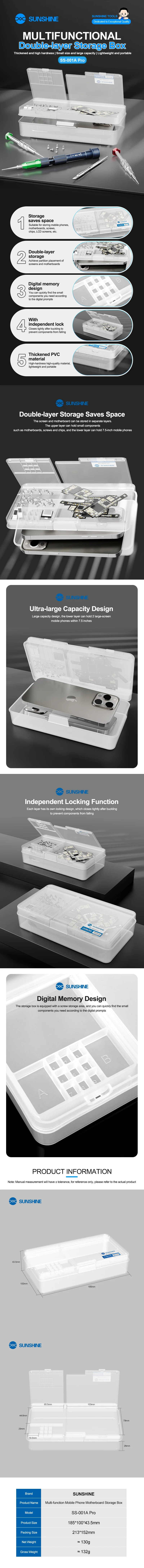 Boîte de rangement multifonctionnelle pour carte mère de téléphone portable SUNSHINE SS-001A Pro