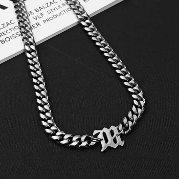 Hip Hop Fashion Jewelry Stainless Steel M-Letter Cuban Chain Thick Chain Men'S Collarbone Necklace
