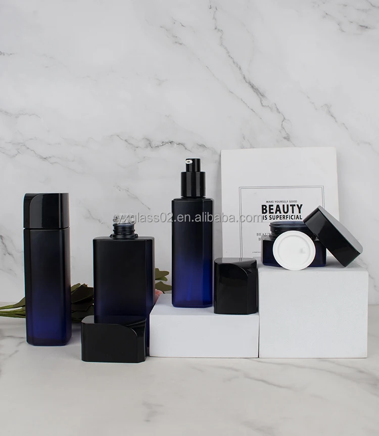 Luxury irregularity shape cosmetic glass bottle set Unique design man Skincare cosmetic packaging glass suit container supplier