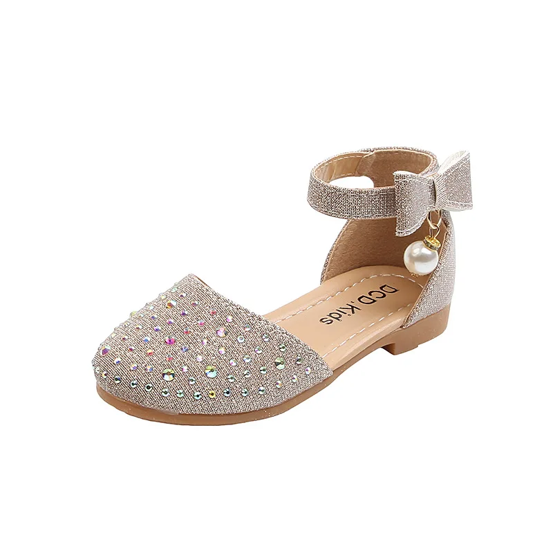 New Spring and Summer New Trendy Kids Sandals Pearl Rhinestone Shoes Fashion Girls Bow Kont Princess Shoes Children
