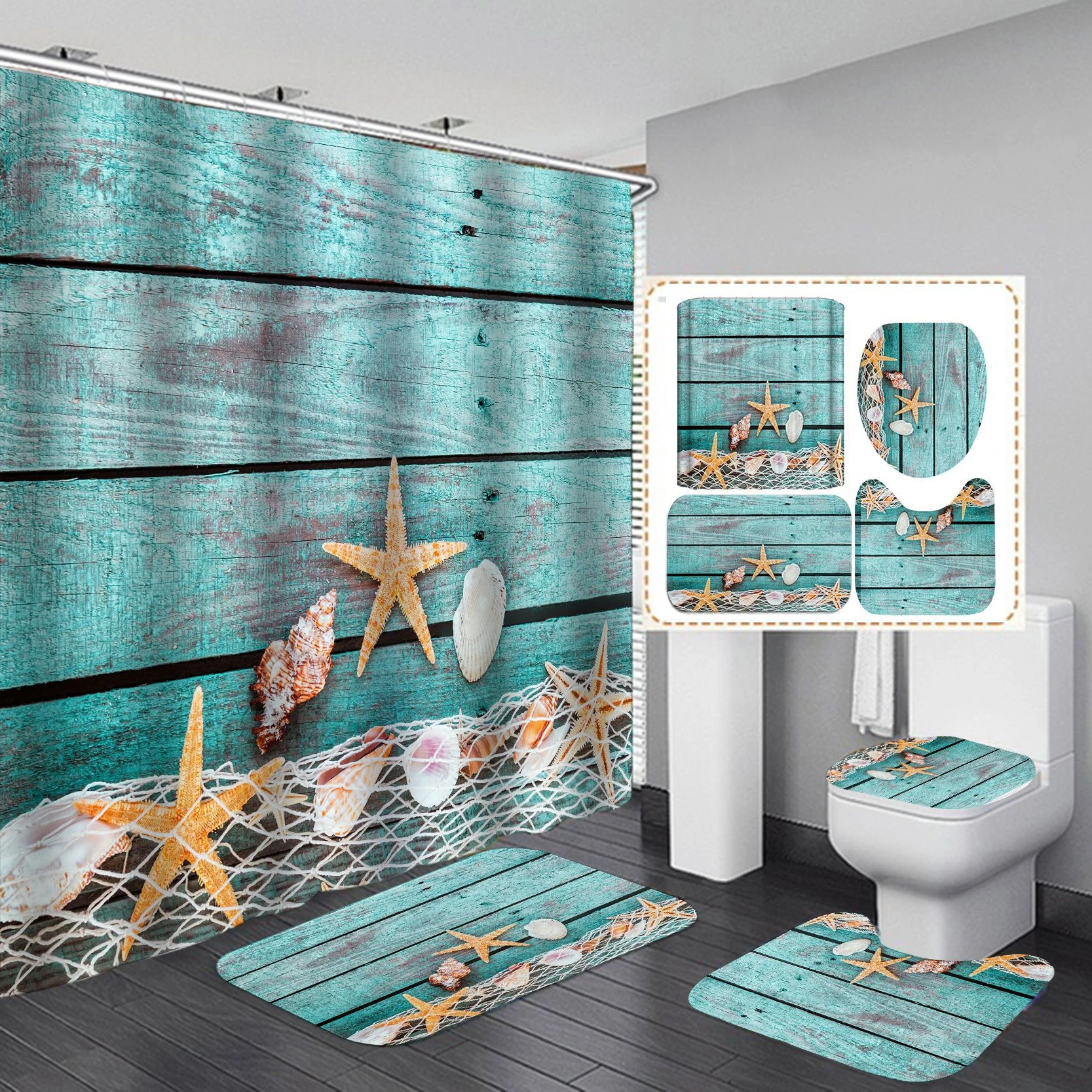 New Product Art Fashion Waterproof Bathroom Bath Mat Set Shower Curtains