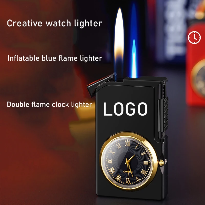Creative Watch Dual Fire Lighter Customized logo Clock Open Flame Torch 2 in 1lighter