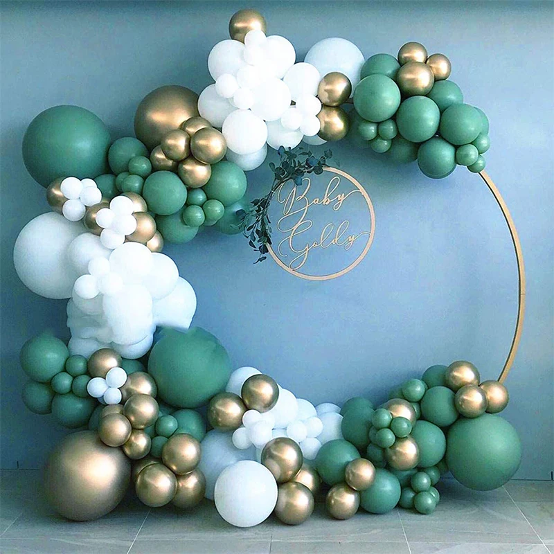 Kit de arco de guirnalda de globos verdes, 107 piezas de arco  de globos verde y blanco, globos de látex con globos de confeti para  decoración de cumpleaños, boda, baby shower