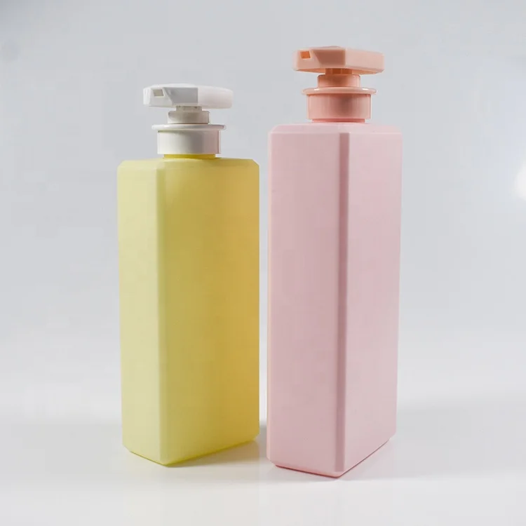 750ML 25OZ Luxury pink Color HDPE Bottle square Shape Shampoo Hair Conditioner Bottle with Pump