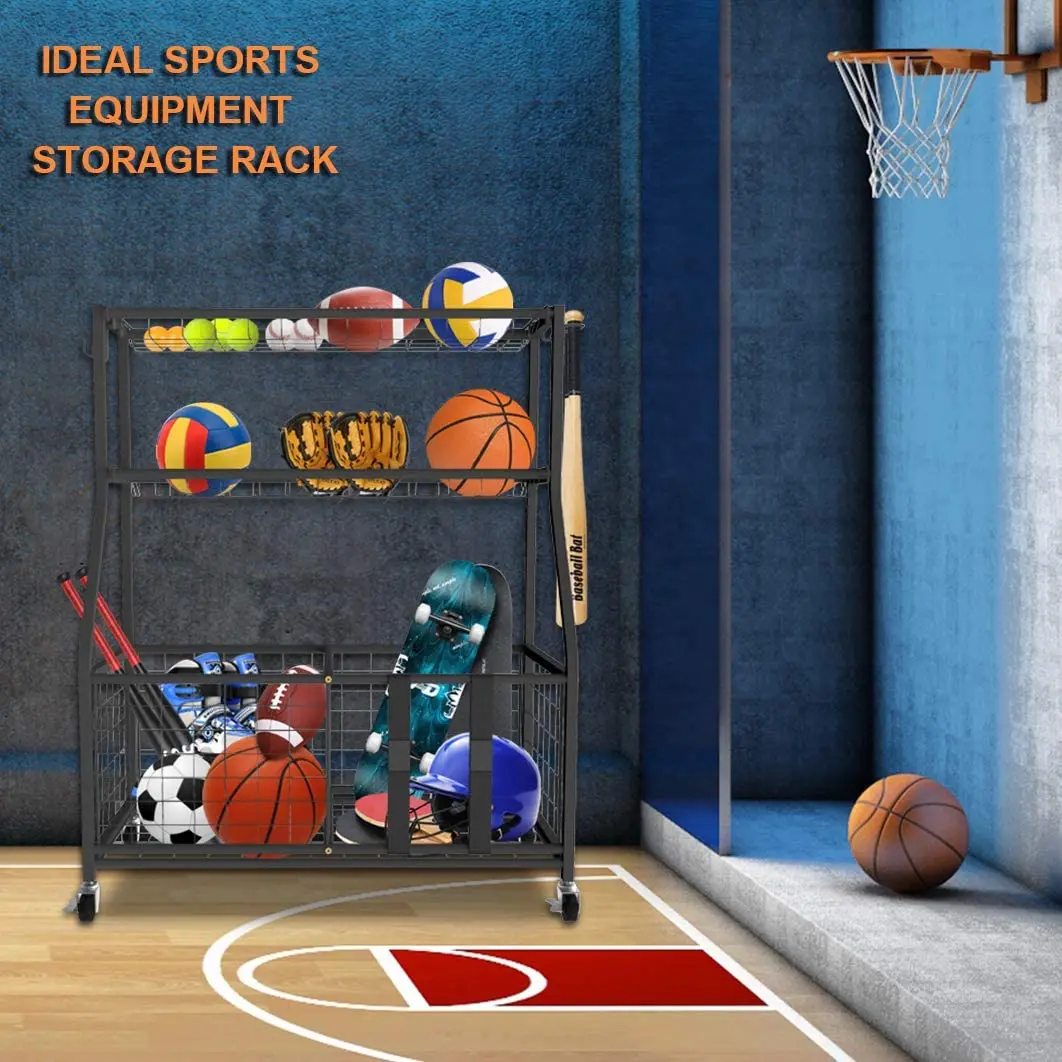 MOGGED Sports Equipment Organizer Metal Basketball Organizer Racks, 49  Tall Sports Gear Storage Display Holder for Indoor Corner, Space-Saving  Floor