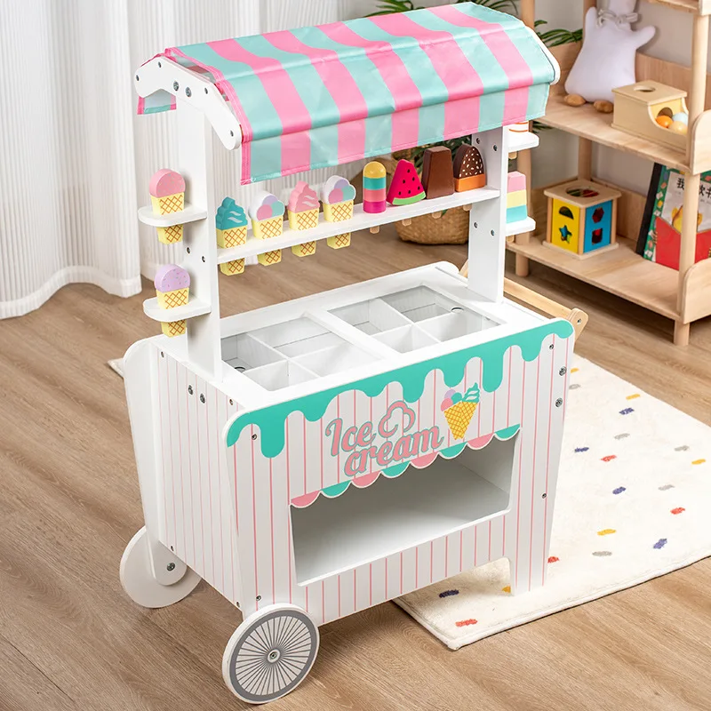 Heladería De Madera Montessori Con Accesorios – Mostrador, Conos, Helados, Dinero Y Menú, Regalo Para Niños De 3 A 7 Años