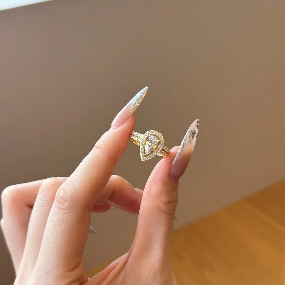 KAKODIY Cut Geometric Drop Ring Engagement Wedding 925 Sterling Silver Ring Set for Women detail 3